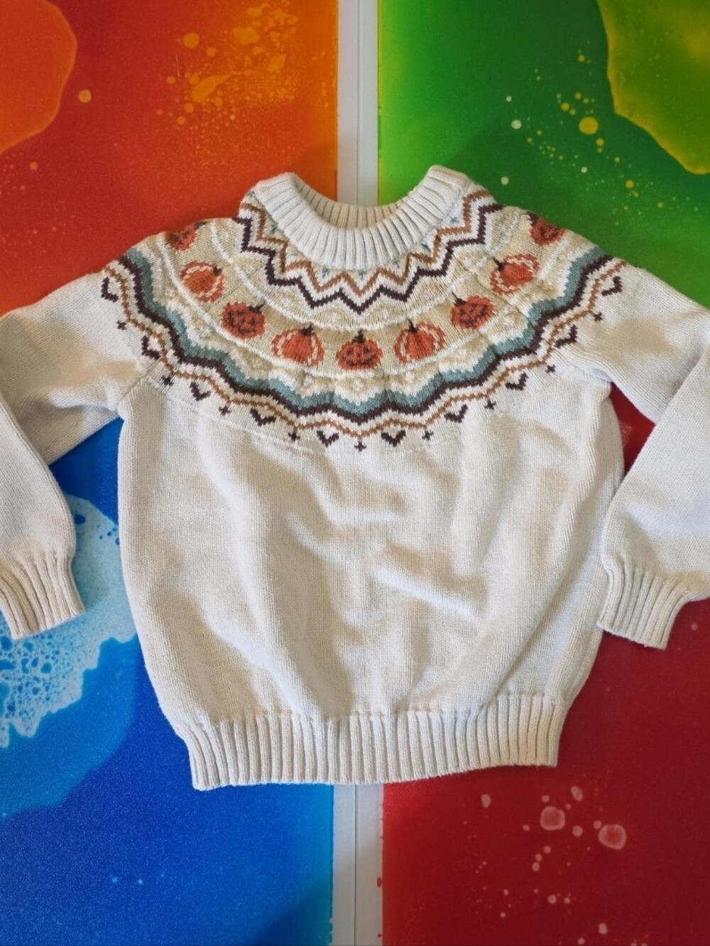 Little Co. Lauren Conrad Cream Fair Isle 4t Sweater Pumpkin Pumpkins Halloween